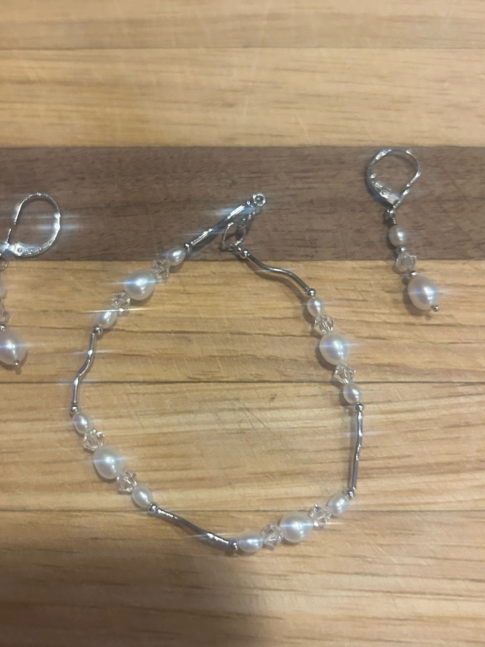 Pearl and Silver Beaded Bracelet and Earring set